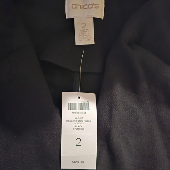 NWT VTG Chico's Women's Pointe Jacket Size 2 Black Gold Zipper Pockets MSRP $129 - Picture 7 of 8